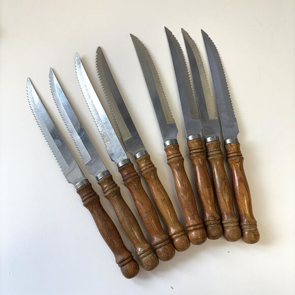 Retro Wood Handle Flatware 58 Pc Stainless Steel 8 Settings Plus Steak Knives - Picture 10 of 10